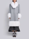 THOM BROWNE THOM BROWNE OVERSIZED FLANNEL CHESTERFIELD COAT WITH FOX FUR TRIM,FDS844Y0251912856608