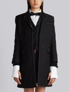 THOM BROWNE THOM BROWNE CLASSIC CHESTERFIELD OVERCOAT WITH GROSGRIAN TIPPING IN BLACK CREPE SUITING,FOC300B0231212315250