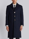 THOM BROWNE THOM BROWNE RELAXED BAL COLLAR OVERCOAT SHELL IN NAVY DOUBLE FACE MELTON,MOU518A0221312277334