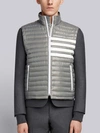 THOM BROWNE THOM BROWNE 4-BAR STRIPE DOWNFILL QUILTED FUNNEL NECK VEST IN SATIN FINISH TECH,MVD009X0286012559320