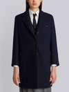 THOM BROWNE THOM BROWNE UNLINED BUTTON BACK SACK OVERCOAT IN NAVY SOLID DOUBLE FACE MELTON,FOC303A0221312372905