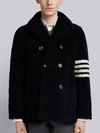 Thom Browne Unconstructed Classic Shearling Peacoat In Blue