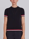 THOM BROWNE THOM BROWNE CREW NECK SHORT SLEEVE TEE WITH RED, WHITE AND BLUE TIPPING STRIPE IN COTTON CREPE,FKA142B0021912550982