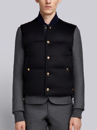 Thom Browne Tonal Grosgrain Down-filled Cashmere Waistcoat In Blue