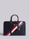 THOM BROWNE THOM BROWNE MEDIUM HOLDALL WITH RED, WHITE AND BLUE DIAGONAL STRIPE IN PEBBLE GRAIN & CALF LEATHER,MAG072A0019812524788