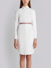 THOM BROWNE THOM BROWNE ABOVE KNEE A-LINE SHIRTDRESS WITH SIDE TABS & ENGINEERED STRIPE IN WHITE OXFORD,FDS635A0258112315231