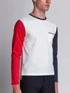 THOM BROWNE THOM BROWNE LONG SLEEVE T-SHIRT IN COLORBLOCKED COTTON JERSEY,MJS022F0145412000765