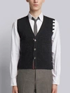 THOM BROWNE CHARCOAL GREY CASHMERE 4-BAR CLASSIC V-NECK CARDIGAN VEST,MKV001A0001111550464