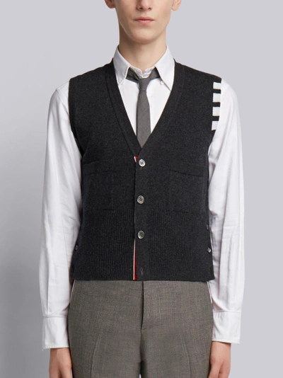 Thom Browne Striped Cashmere Jumper Waistcoat In Grey