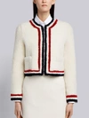THOM BROWNE THOM BROWNE ZIP UP CARDIGAN JACKET WITH RED, WHITE AND BLUE INTARSIA IN DYED SHEARLING,FBC462A0282112706468