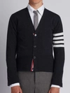 Thom Browne Intarsia Stripe Wool Cardigan In Grey