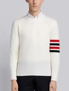 THOM BROWNE WHITEMILANO STITCH FINEMERINO WOOL 4-BAR CREW NECK PULLOVER,MKA189A0001412706673