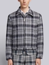 Thom Browne Tartan Elastic Hem Hairy Mohair Golf Jacket In Grey