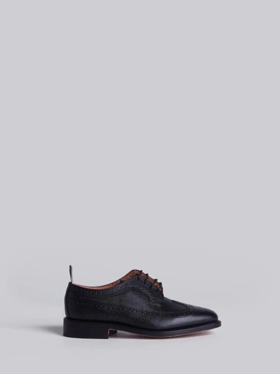 Thom Browne Classic Longwing Brogue Flat In Black Pebble Grain