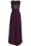 ZUHAIR MURAD WOMAN PLEATED CHIFFON, CREPE AND METALLIC LACE GOWN PURPLE,GB 1050808757039