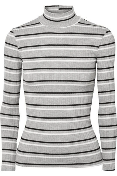 Frame Turtleneck 70's Inspired Striped Ribbed Jumper In Grey