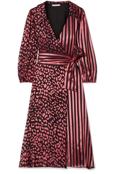 Alice And Olivia Abigail Metallic Leopard & Stripe Stretch Silk Wrap Dress In Rose