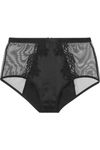 ADINA REAY JESS LACE-TRIMMED STRETCH-TULLE AND SATIN BRIEFS