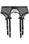AGENT PROVOCATEUR Dorotia lace-trimmed embroidered stretch-tulle suspender belt