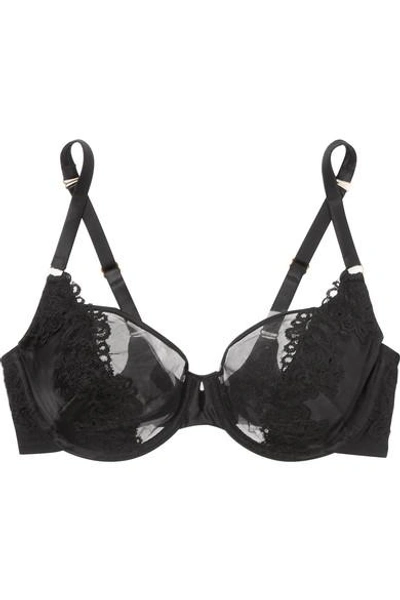 Adina Reay Jess Dd+ Lace-trimmed Stretch-tulle And Satin Underwired Half-cup Bra In Black