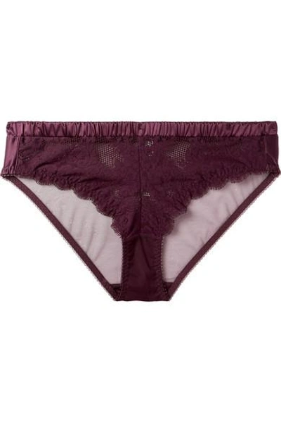 Stella Mccartney Julia Juggling Satin-trimmed Stretch-lace And Tulle Briefs In Plum