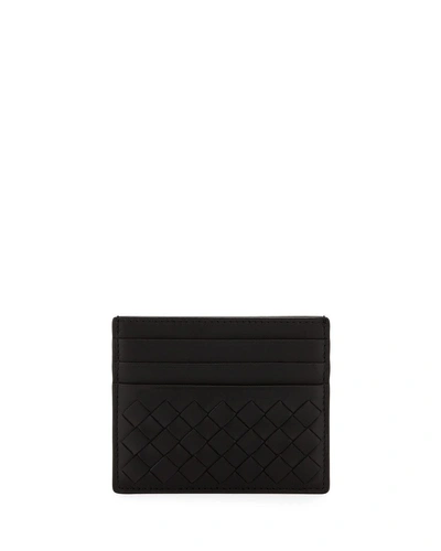 Bottega Veneta Men's Woven Leather Card Case In Black