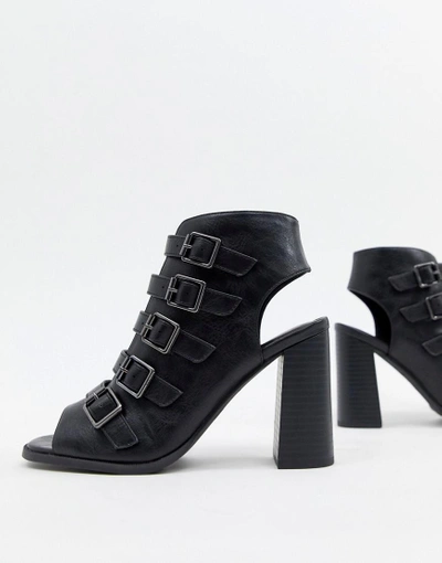 New Look Buckle Block Heeled Sandal-black