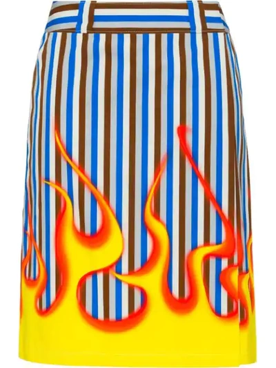 Prada Striped Cotton Skirt In Blue