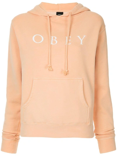 Obey Logo Print Hoodie In Pink