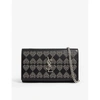 SAINT LAURENT LADIES BLACK STUDDED HEART WALLET-ON-CHAIN