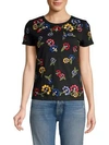 ALICE AND OLIVIA Rainbow Floral & Face Embroidered T-Shirt