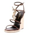 Saint Laurent Logo-embellished Leather Espadrille Wedge Sandals In Chocolate