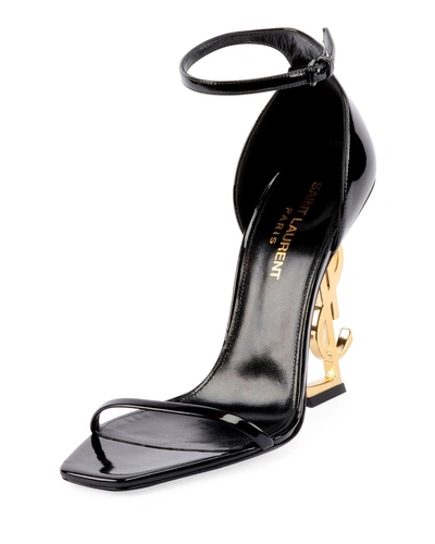 Saint Laurent Opyum Ysl Logo-heel Sandals With Golden Hardware In Black