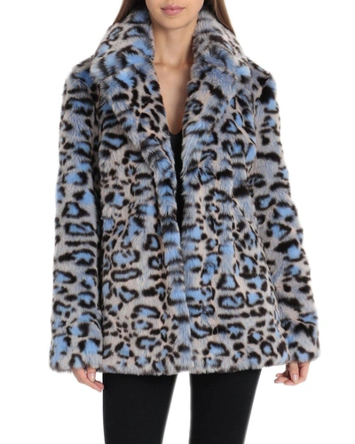 Avec Les Filles Faux-fur Blue-leopard-print Coat