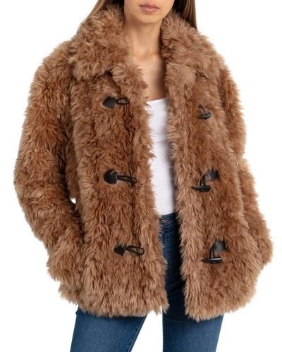 Avec Les Filles Toggle Teddy Faux-fur Coat In Sand