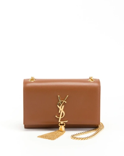 Saint Laurent Kate Small Smooth Calfskin Tassel Shoulder Bag On Chain In Fauve