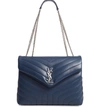 SAINT LAURENT MEDIUM LOULOU CALFSKIN LEATHER SHOULDER BAG - BLUE,487216DV726