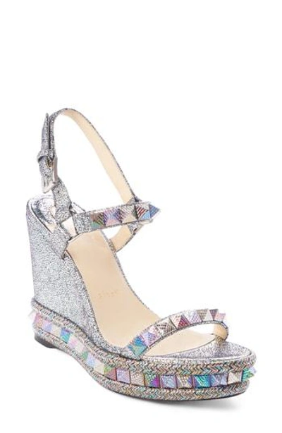 Christian Louboutin Pyraclou Metallic Red Sole Sandals In Silver