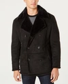 KENNETH COLE MEN'S FAUX SHERPA COLLAR DOUBLE-BREASTED PEA COAT