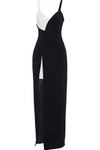 CINQ À SEPT CINQ À SEPT WOMAN LITA SPLIT-FRONT TWO-TONE CREPE GOWN BLACK,3074457345619606286