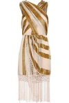 ALICE MCCALL ALICE MCCALL WOMAN SURREALIST MACRAMÉ-TRIMMED TINSEL AND GEORGETTE MINI DRESS GOLD,3074457345619561835