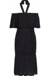 TEMPERLEY LONDON TEMPERLEY LONDON WOMAN OFF-THE-SHOULDER CHIFFON AND GUIPURE LACE DRESS BLACK,3074457345619511789