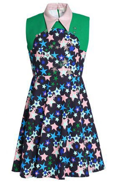 Delpozo Woman Appliquéd Printed Cotton-neoprene Mini Dress Midnight Blue