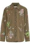 CINQ À SEPT CINQ À SEPT WOMAN WHIMSICAL CANYON EMBROIDERED COTTON-TWILL JACKET ARMY GREEN,3074457345619608181