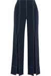 CINQ À SEPT CINQ À SEPT WOMAN MAGDALENA SPLIT-FRONT CREPE WIDE-LEG PANTS NAVY,3074457345619535234