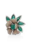 WENDY YUE 18K WHITE GOLD, EMERALD AND DIAMOND RING,694495