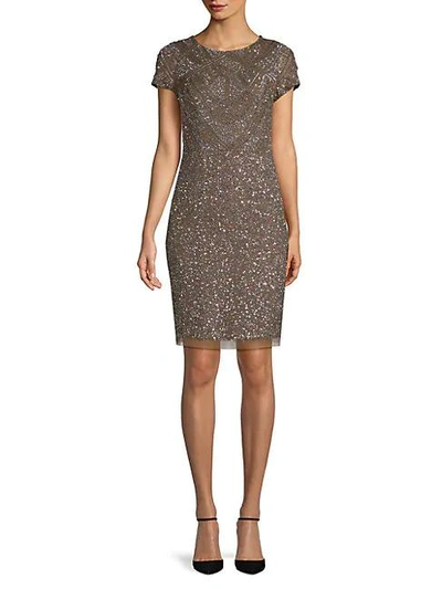 Adrianna Papell Sequined Sheath Dress In Lead