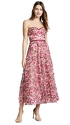 MARCHESA NOTTE FLORAL EMBROIDERED TEA LENGTH GOWN