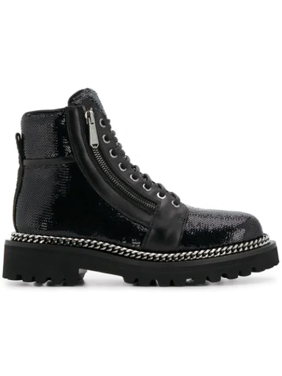 Balmain Army Shiny Chain-trim Boots In Black