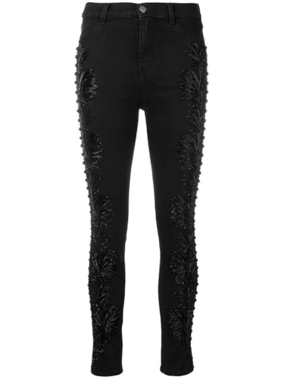Amen Bead Embroidered Skinny Jeans In Black